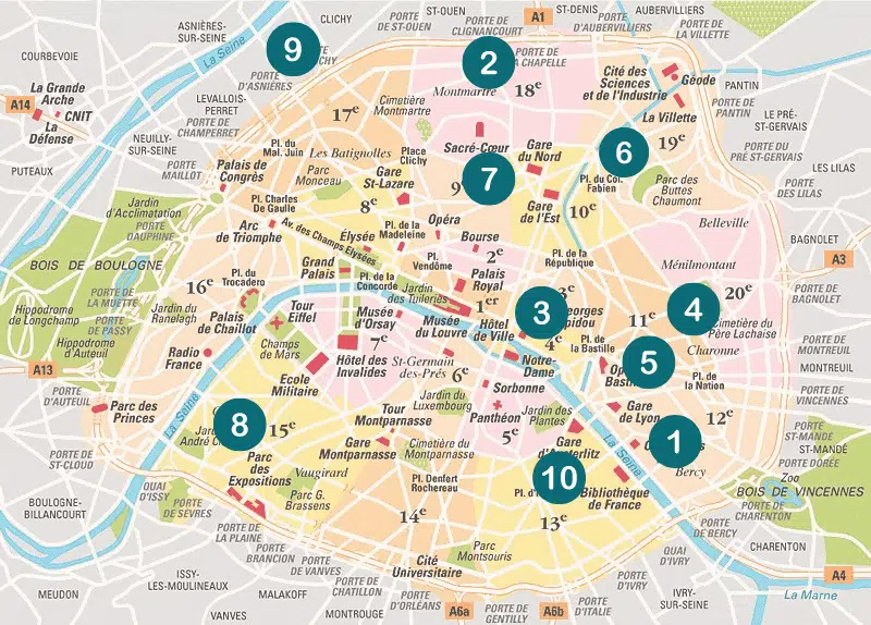 Carte des quartiers de Paris